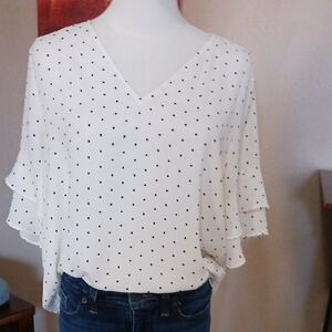 LOFT White and Black Polka Dot Blouse